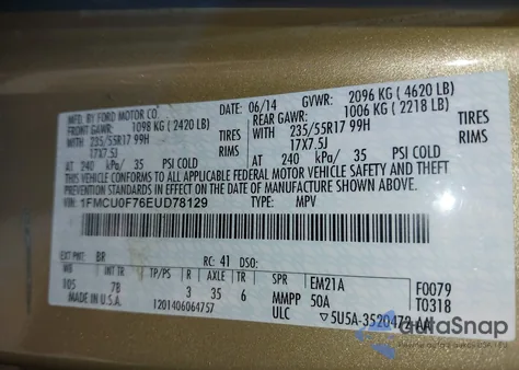 2014 Ford Escape S из США, поврежденный, VIN 1FMCU0F76EUD78129